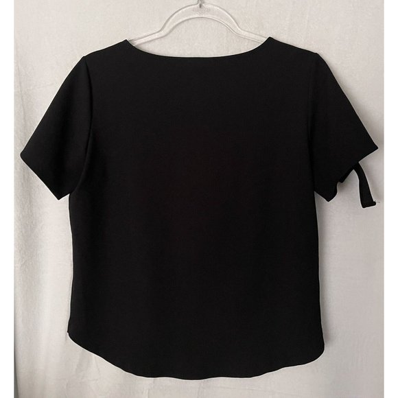 Ann Taylor Shirt Womens S Black Blouse Short Sleeve with Tie Feature Classic - Picture 2 of 4